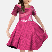 New Zealand Breast Cancer Awareness Kid Short Sleeve Dress Pink Ribbon Butterfly Maori Pattern