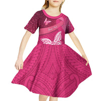 New Zealand Breast Cancer Awareness Kid Short Sleeve Dress Pink Ribbon Butterfly Maori Pattern