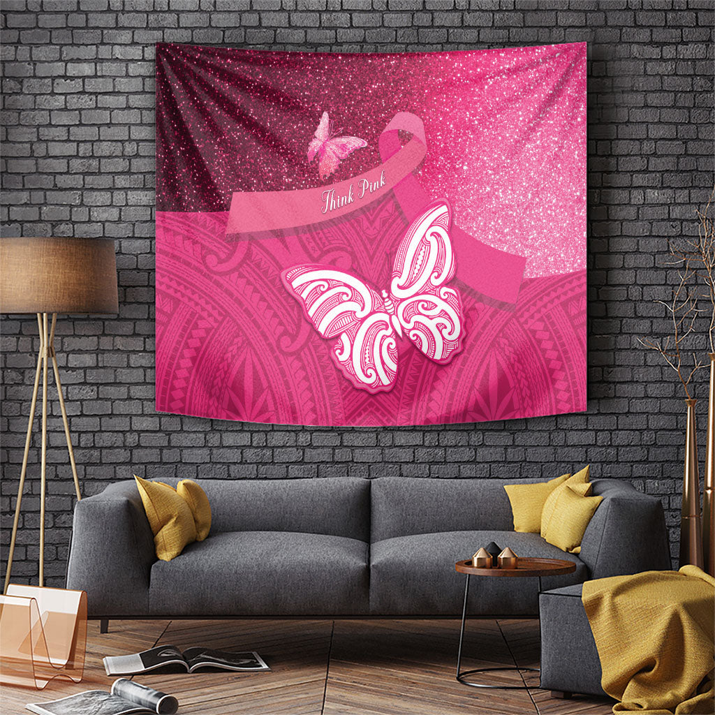 New Zealand Breast Cancer Awareness Tapestry Pink Ribbon Butterfly Maori Pattern LT22 Pink - Polynesian Pride