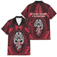 New Zealand Maori Language Week Family Matching Puletasi and Hawaiian Shirt Te Wiki O Te Reo Maori Hei Tiki LT22 Dad's Shirt - Short Sleeve Red - Polynesian Pride