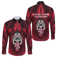 New Zealand Maori Language Week Family Matching Puletasi and Hawaiian Shirt Te Wiki O Te Reo Maori Hei Tiki LT22 Dad's Shirt - Long Sleeve Red - Polynesian Pride