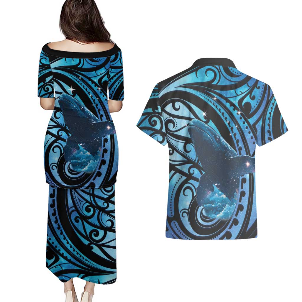 New Zealand Matariki Couples Matching Puletasi and Hawaiian Shirt Maori Humpback Whale Galaxy