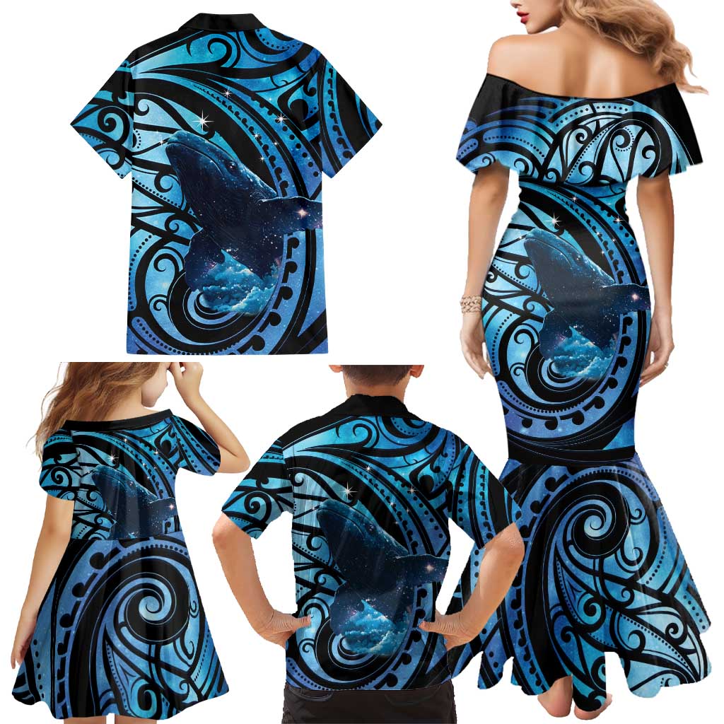 New Zealand Matariki Family Matching Mermaid Dress and Hawaiian Shirt Maori Humpback Whale Galaxy