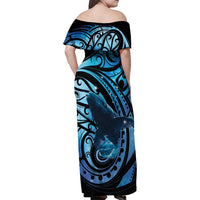 New Zealand Matariki Family Matching Off Shoulder Maxi Dress and Hawaiian Shirt Maori Humpback Whale Galaxy