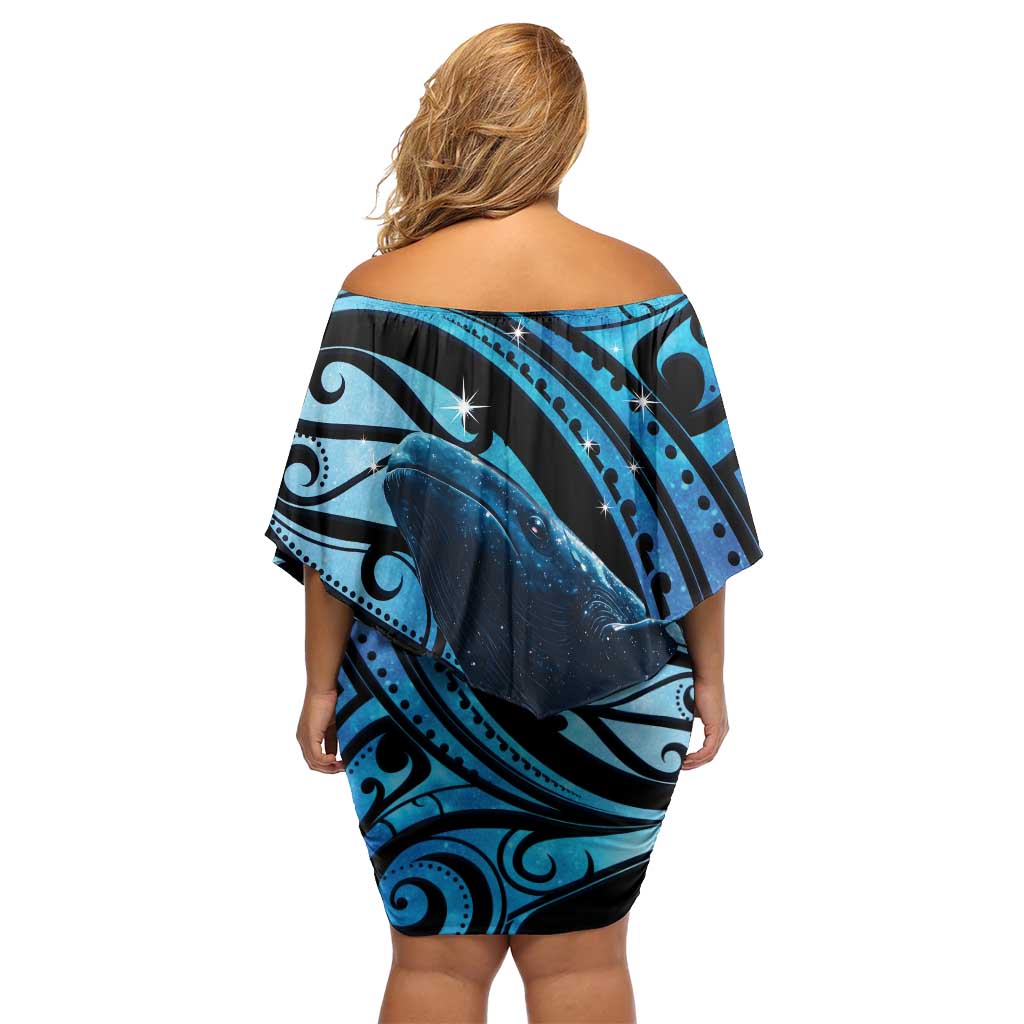 New Zealand Matariki Family Matching Off Shoulder Short Dress and Hawaiian Shirt Maori Humpback Whale Galaxy