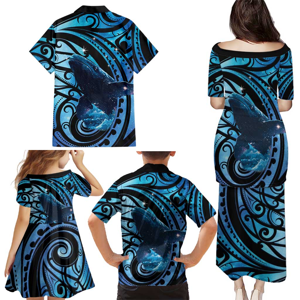 New Zealand Matariki Family Matching Puletasi and Hawaiian Shirt Maori Humpback Whale Galaxy