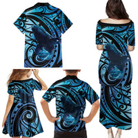 New Zealand Matariki Family Matching Puletasi and Hawaiian Shirt Maori Humpback Whale Galaxy
