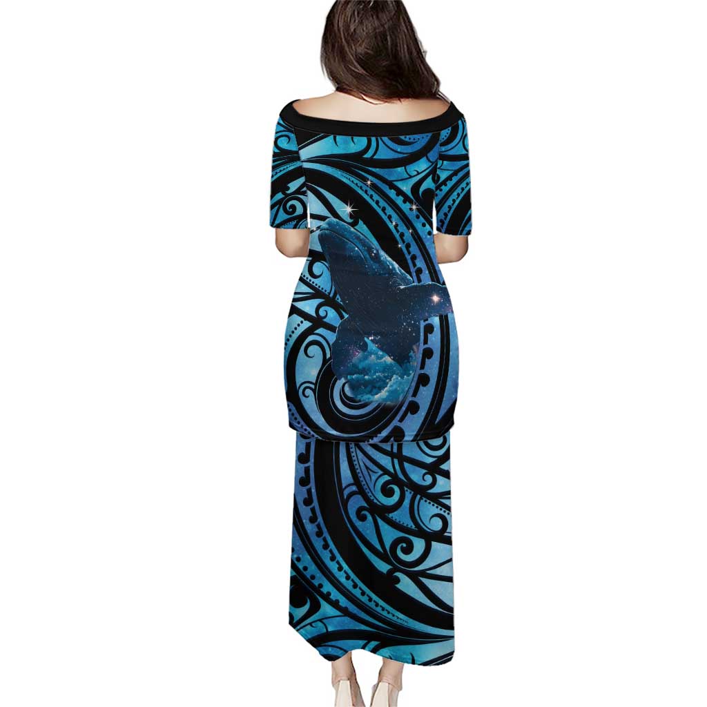New Zealand Matariki Family Matching Puletasi and Hawaiian Shirt Maori Humpback Whale Galaxy