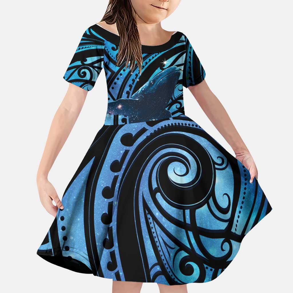 New Zealand Matariki Family Matching Summer Maxi Dress and Hawaiian Shirt Maori Humpback Whale Galaxy