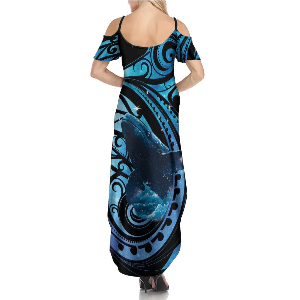 New Zealand Matariki Family Matching Summer Maxi Dress and Hawaiian Shirt Maori Humpback Whale Galaxy