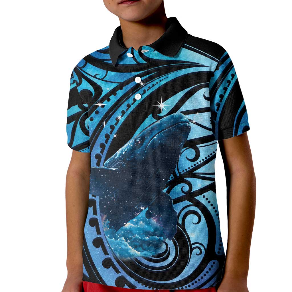 New Zealand Matariki Kid Polo Shirt Maori Humpback Whale Galaxy