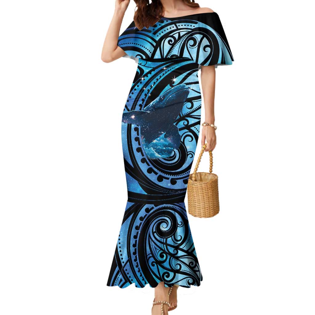 New Zealand Matariki Mermaid Dress Maori Humpback Whale Galaxy LT22 Women Blue - Polynesian Pride