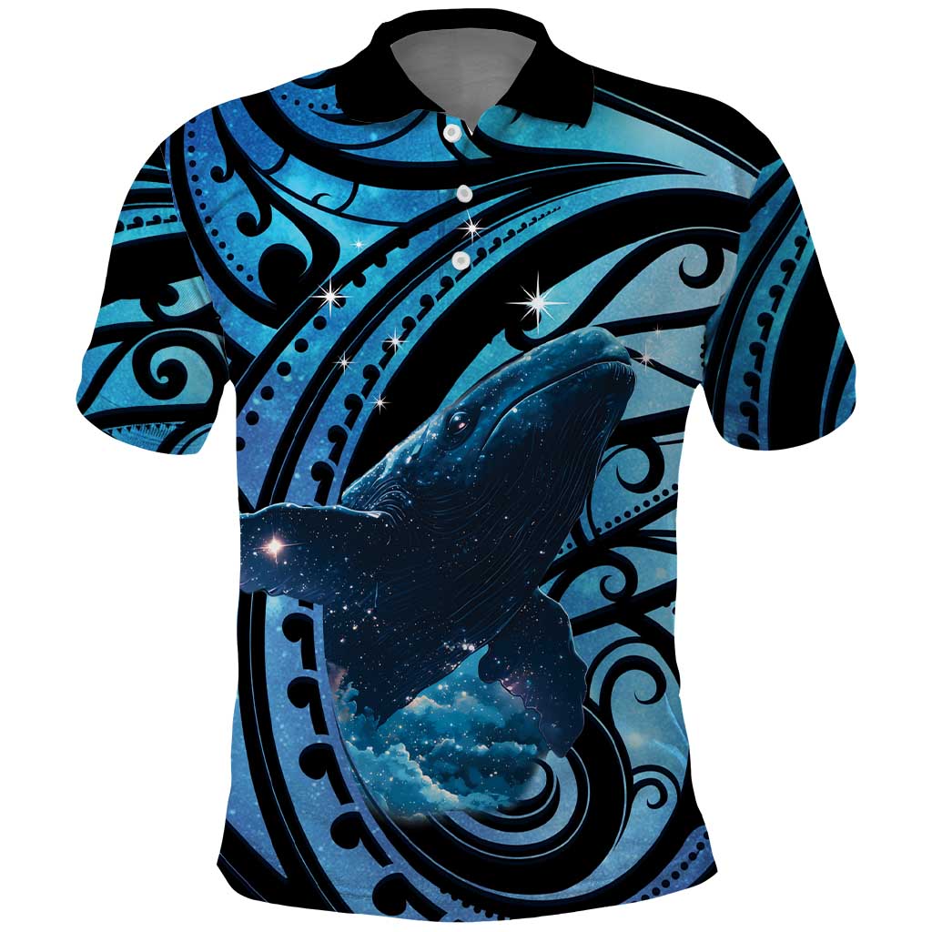 New Zealand Matariki Polo Shirt Maori Humpback Whale Galaxy LT22 Blue - Polynesian Pride