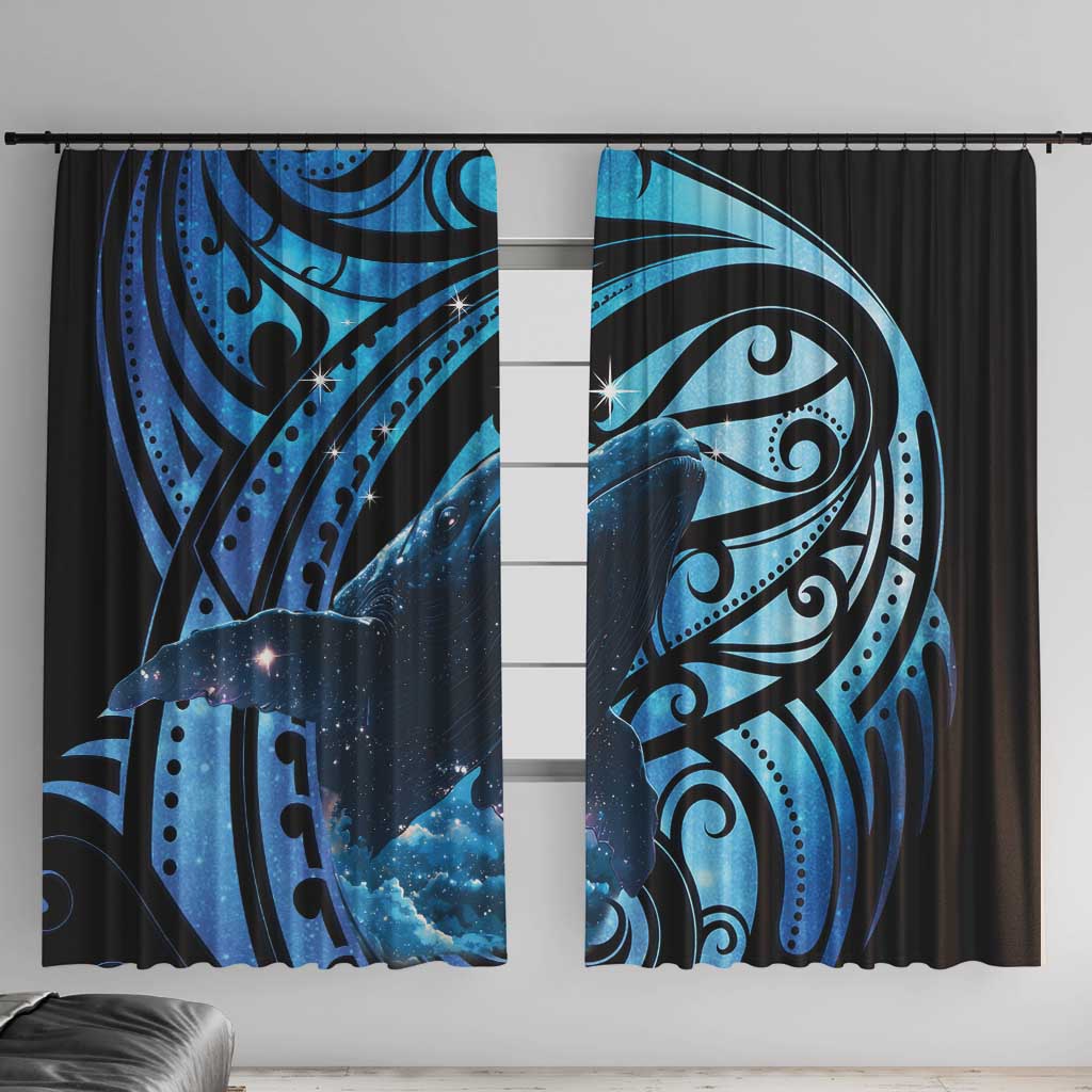 New Zealand Matariki Window Curtain Maori Humpback Whale Galaxy LT22 With Hooks Blue - Polynesian Pride