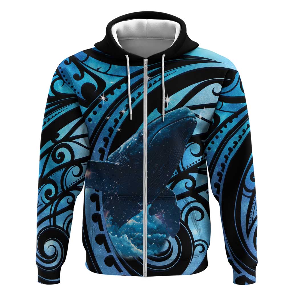New Zealand Matariki Zip Hoodie Maori Humpback Whale Galaxy LT22 Zip Hoodie Blue - Polynesian Pride