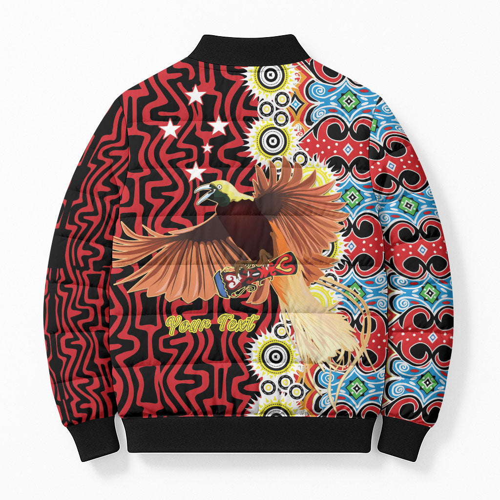 Personalised Papua New Guinea Pidgin Language Week Bomber Puffer Jacket Halo Olgeta Tok Pisin Wik Bird Of Paradise Oro Batik LT22 - Polynesian Pride