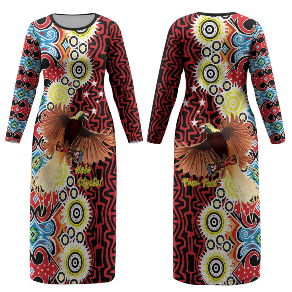 Personalised Papua New Guinea Pidgin Language Week Couples Matching Long Sleeve Bodycon Dress and Long Sleeve Button Shirt Halo Olgeta Tok Pisin Wik Bird Of Paradise Oro Batik LT22 - Polynesian Pride