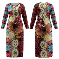 Personalised Papua New Guinea Pidgin Language Week Couples Matching Long Sleeve Bodycon Dress and Long Sleeve Button Shirt Halo Olgeta Tok Pisin Wik Bird Of Paradise Oro Batik LT22 - Polynesian Pride