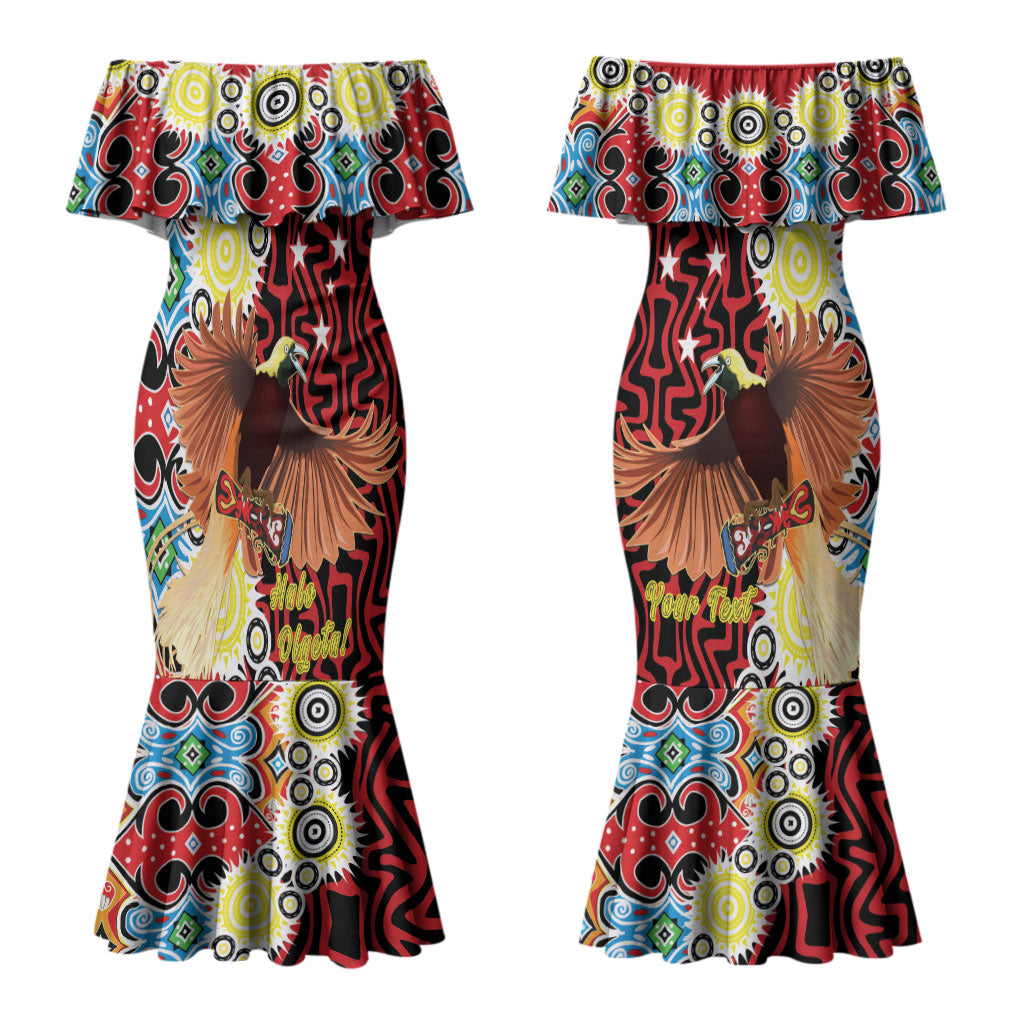 Personalised Papua New Guinea Pidgin Language Week Couples Matching Mermaid Dress and Hawaiian Shirt Halo Olgeta Tok Pisin Wik Bird Of Paradise Oro Batik LT22 - Polynesian Pride