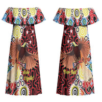 Personalised Papua New Guinea Pidgin Language Week Couples Matching Off Shoulder Maxi Dress and Hawaiian Shirt Halo Olgeta Tok Pisin Wik Bird Of Paradise Oro Batik LT22 - Polynesian Pride