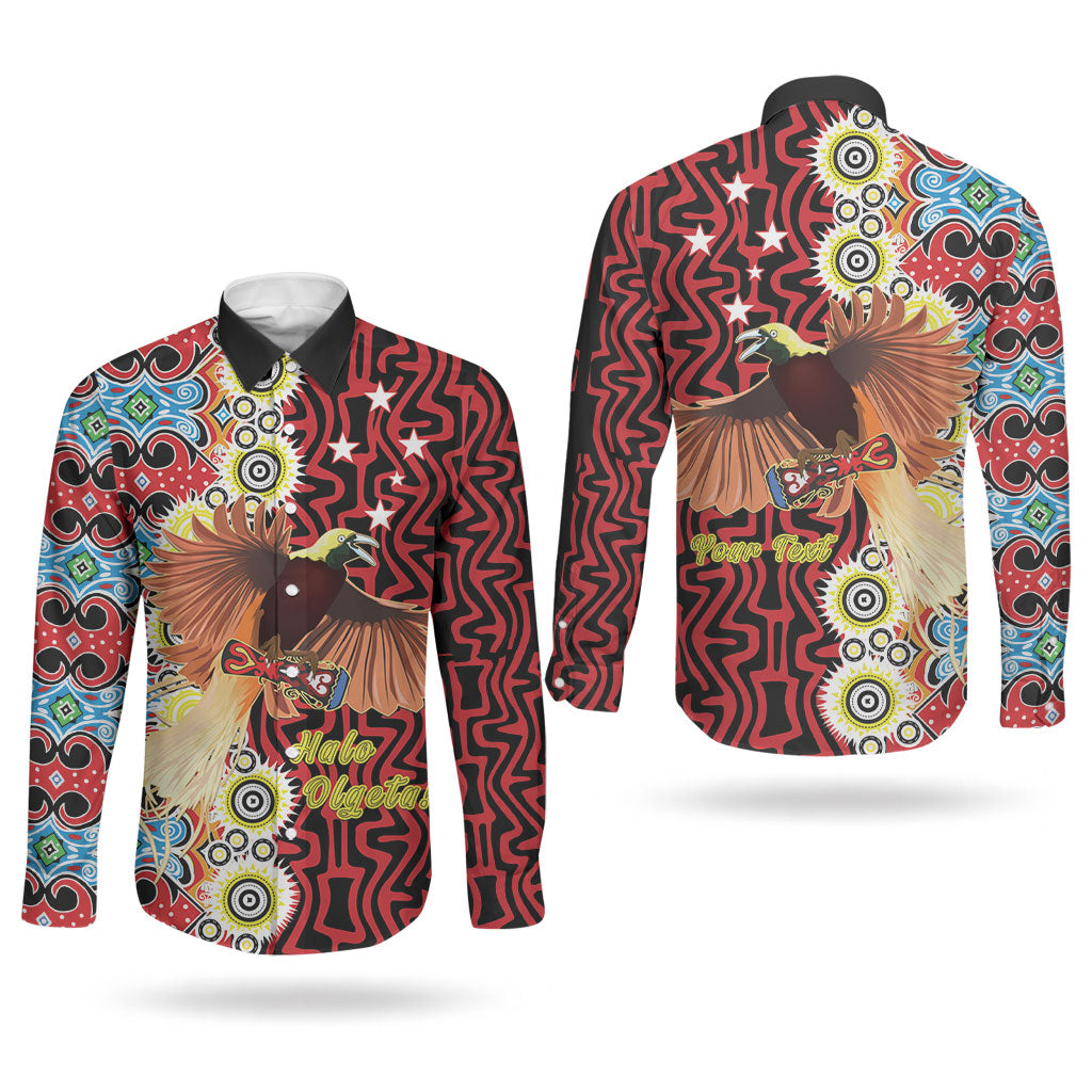 Personalised Papua New Guinea Pidgin Language Week Couples Matching Puletasi and Long Sleeve Button Shirt Halo Olgeta Tok Pisin Wik Bird Of Paradise Oro Batik LT22 - Polynesian Pride