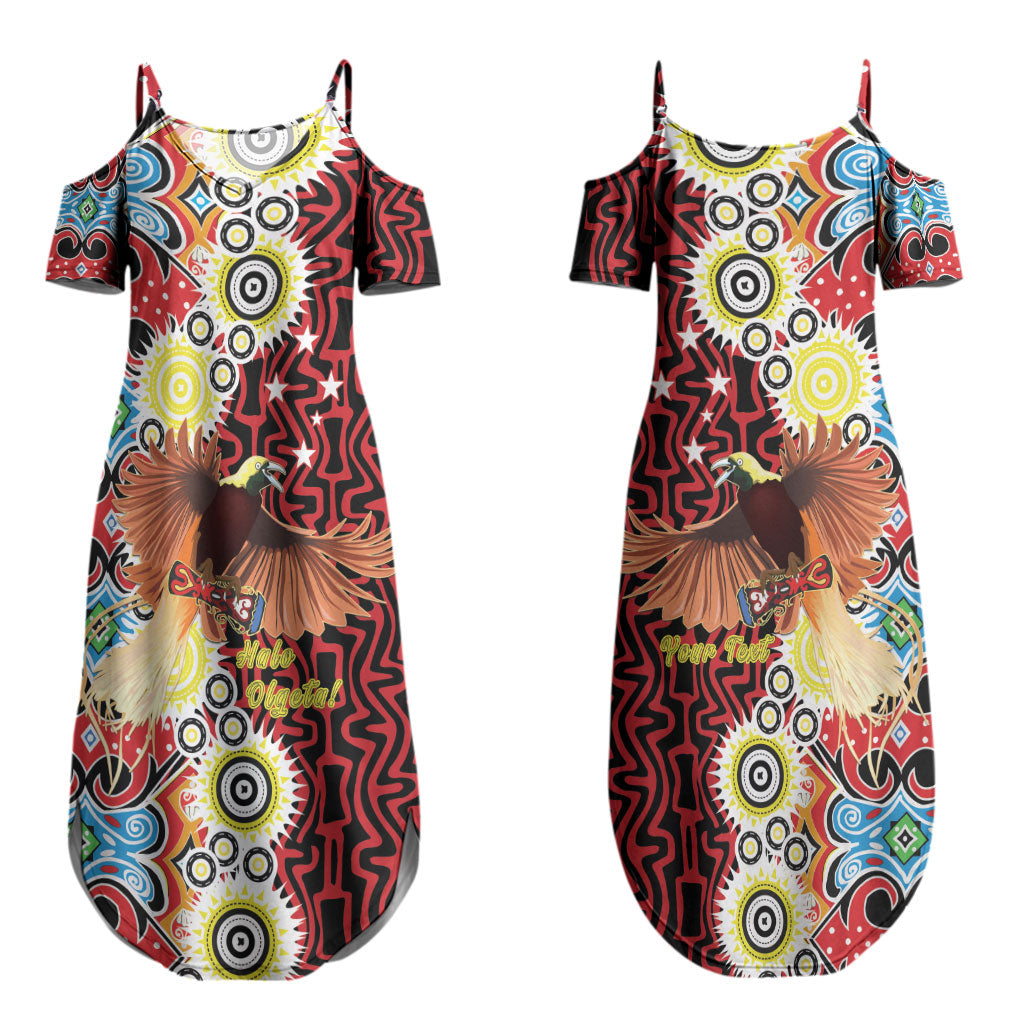 Personalised Papua New Guinea Pidgin Language Week Couples Matching Summer Maxi Dress and Hawaiian Shirt Halo Olgeta Tok Pisin Wik Bird Of Paradise Oro Batik LT22 - Polynesian Pride