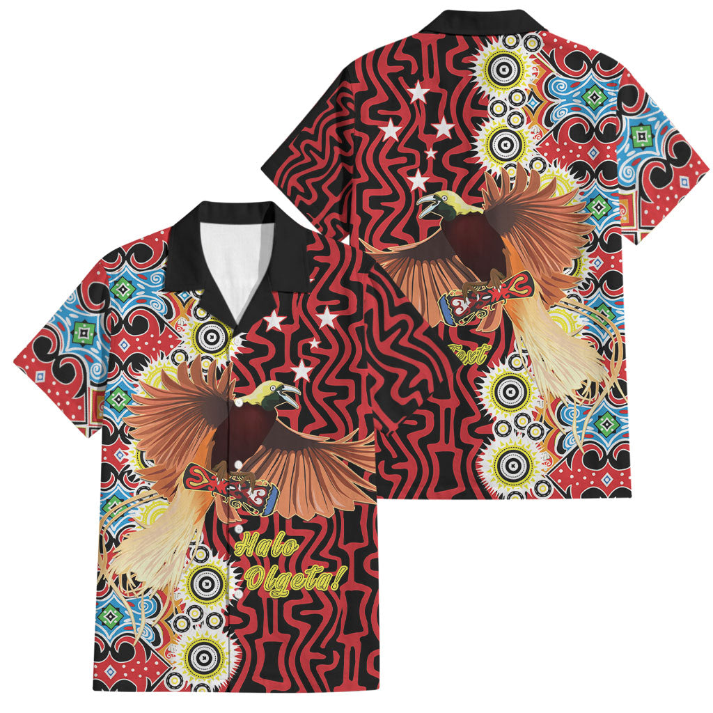 Personalised Papua New Guinea Pidgin Language Week Family Matching Long Sleeve Bodycon Dress and Hawaiian Shirt Halo Olgeta Tok Pisin Wik Bird Of Paradise Oro Batik LT22 Dad's Shirt - Short Sleeve Red - Polynesian Pride