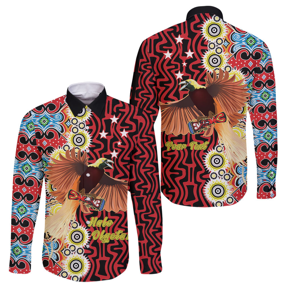 Personalised Papua New Guinea Pidgin Language Week Family Matching Long Sleeve Bodycon Dress and Hawaiian Shirt Halo Olgeta Tok Pisin Wik Bird Of Paradise Oro Batik LT22 Dad's Shirt - Long Sleeve Red - Polynesian Pride