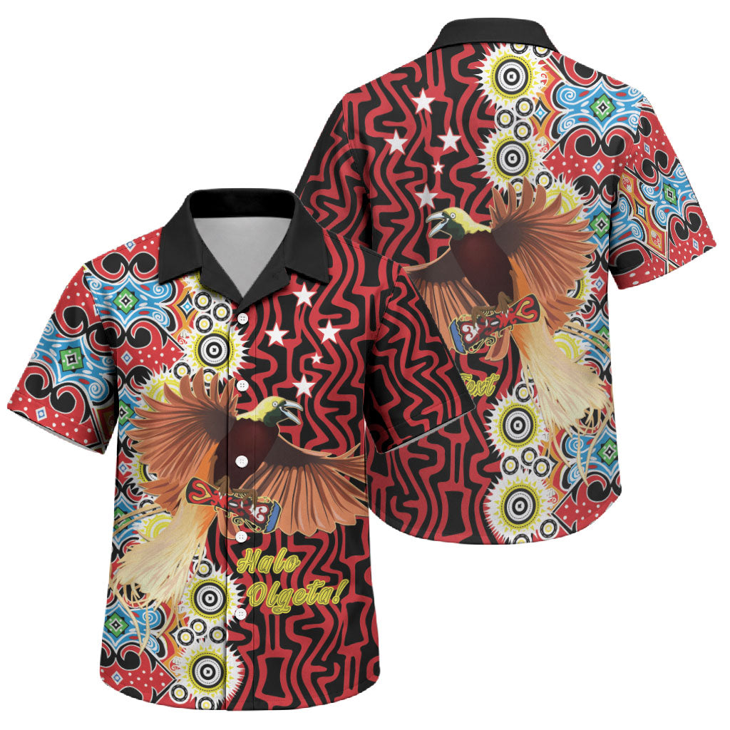 Personalised Papua New Guinea Pidgin Language Week Family Matching Mermaid Dress and Hawaiian Shirt Halo Olgeta Tok Pisin Wik Bird Of Paradise Oro Batik LT22 Son's Shirt Red - Polynesian Pride