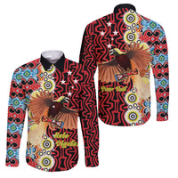 Personalised Papua New Guinea Pidgin Language Week Family Matching Off Shoulder Maxi Dress and Hawaiian Shirt Halo Olgeta Tok Pisin Wik Bird Of Paradise Oro Batik LT22 Dad's Shirt - Long Sleeve Red - Polynesian Pride