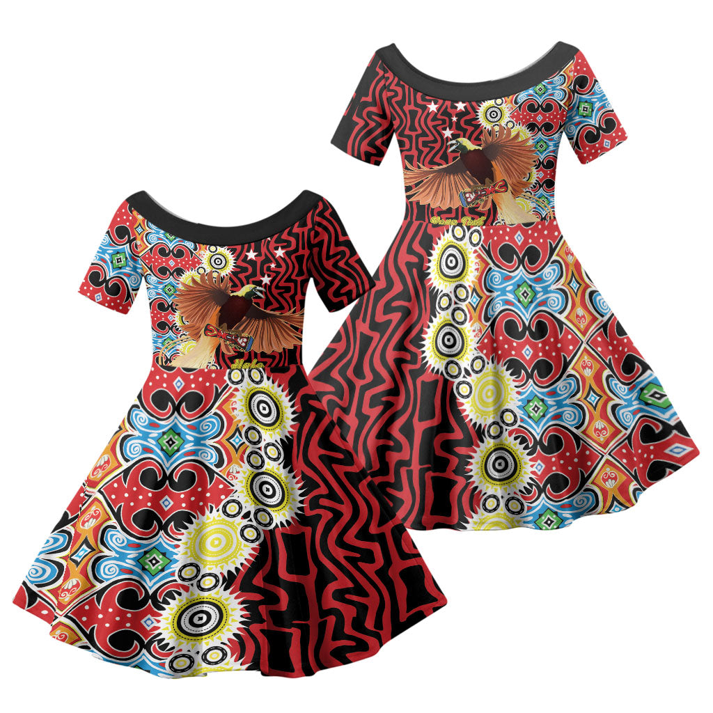 Personalised Papua New Guinea Pidgin Language Week Family Matching Puletasi and Hawaiian Shirt Halo Olgeta Tok Pisin Wik Bird Of Paradise Oro Batik LT22 Daughter's Dress Red - Polynesian Pride