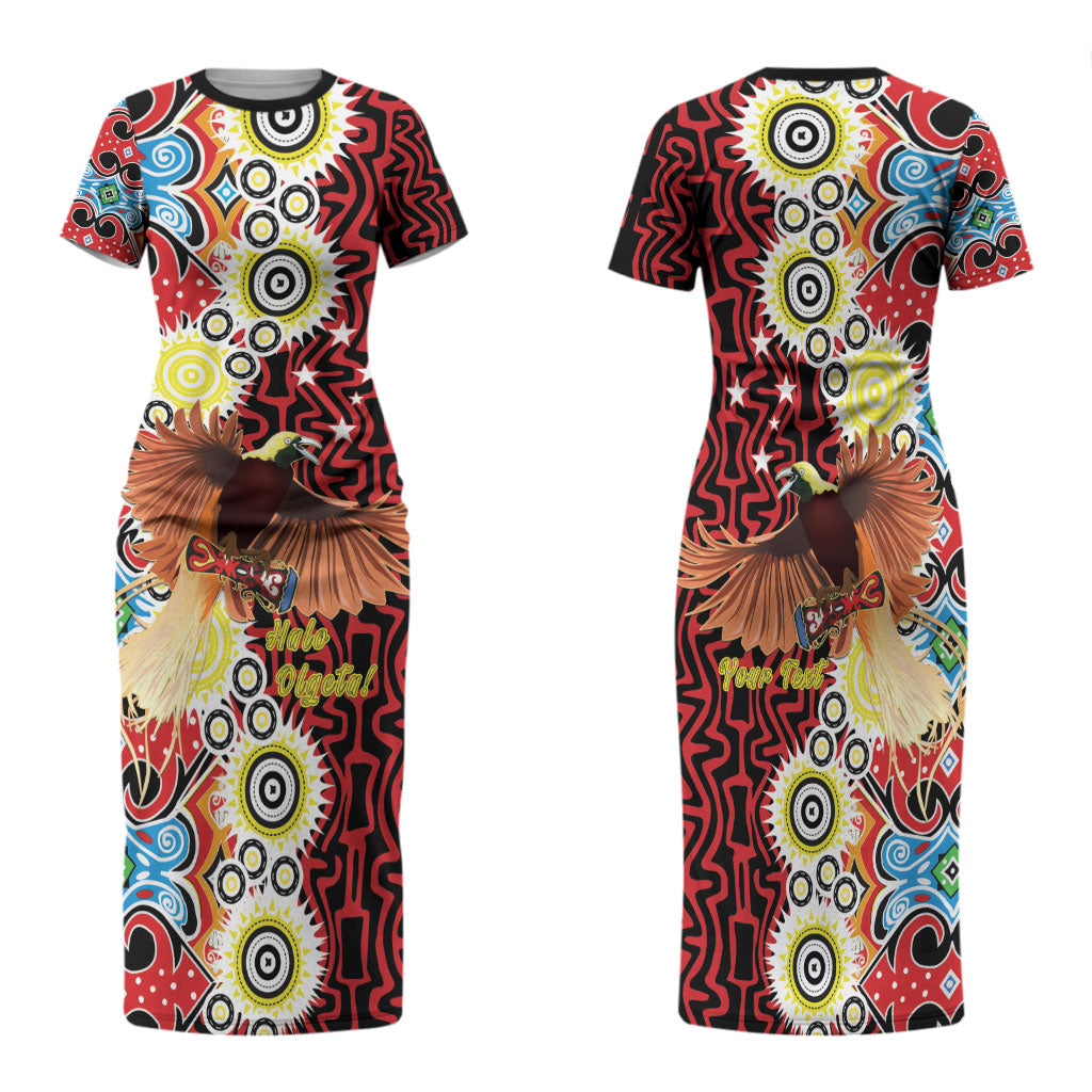 Personalised Papua New Guinea Pidgin Language Week Family Matching Short Sleeve Bodycon Dress and Hawaiian Shirt Halo Olgeta Tok Pisin Wik Bird Of Paradise Oro Batik LT22 Mom's Dress Red - Polynesian Pride