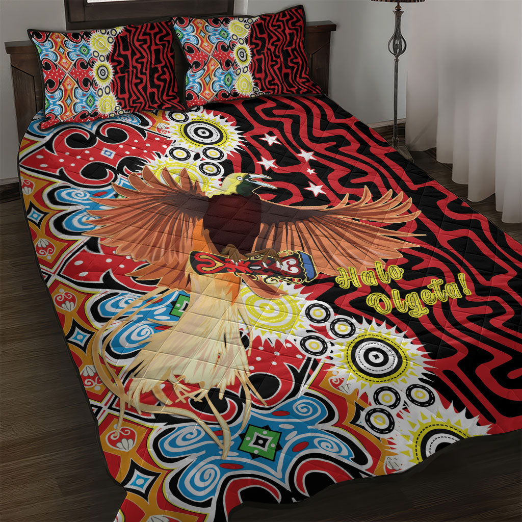 Papua New Guinea Pidgin Language Week Quilt Bed Set Halo Olgeta Tok Pisin Wik Bird Of Paradise Oro Batik LT22 Red - Polynesian Pride