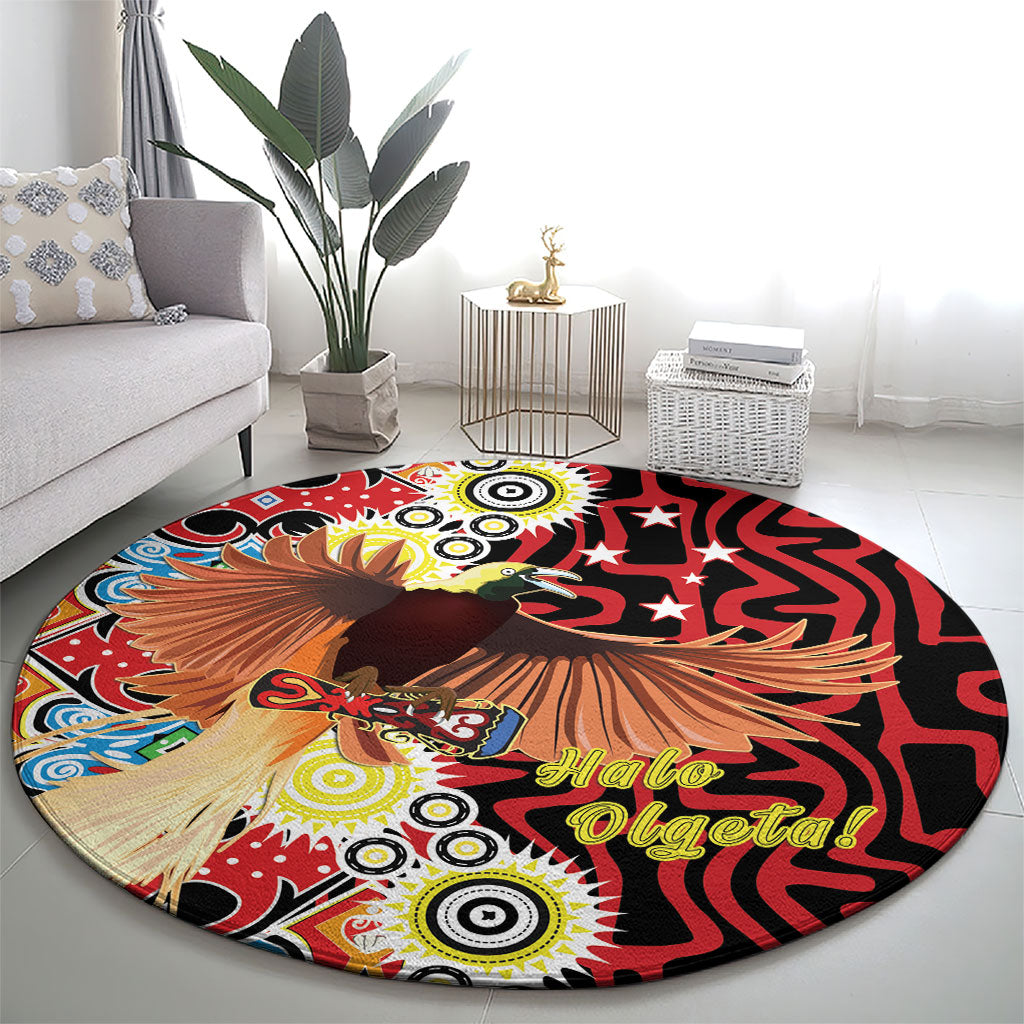 Papua New Guinea Pidgin Language Week Round Carpet Halo Olgeta Tok Pisin Wik Bird Of Paradise Oro Batik LT22 - Polynesian Pride