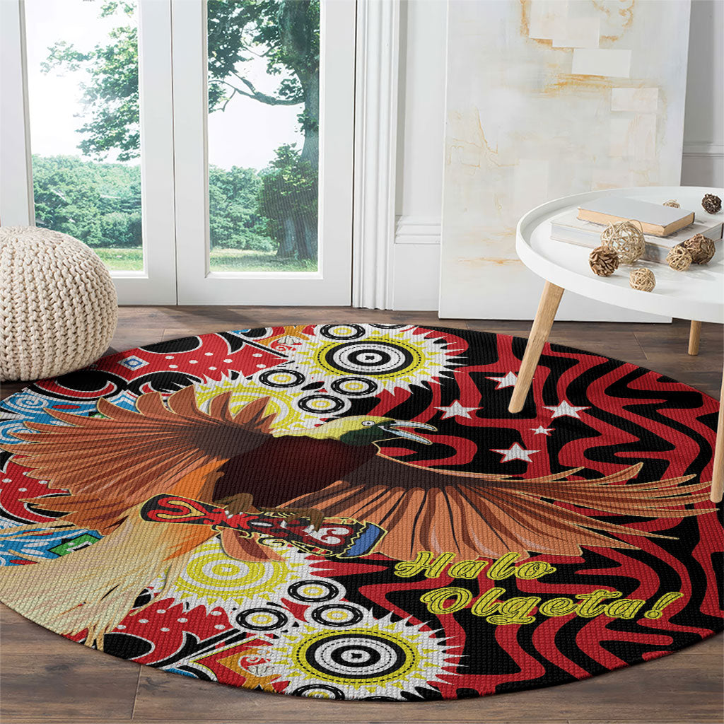 Papua New Guinea Pidgin Language Week Round Carpet Halo Olgeta Tok Pisin Wik Bird Of Paradise Oro Batik LT22 - Polynesian Pride