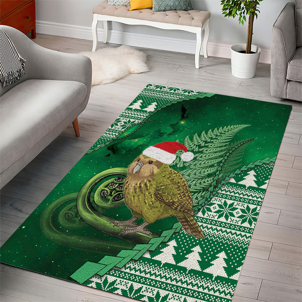 New Zealand Kakapo Christmas In July Area Rug Silver Fern Santa Xmas Green Color