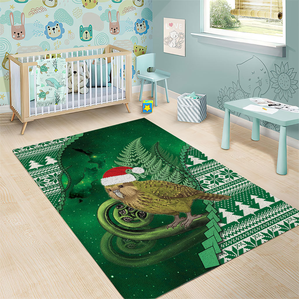 New Zealand Kakapo Christmas In July Area Rug Silver Fern Santa Xmas Green Color