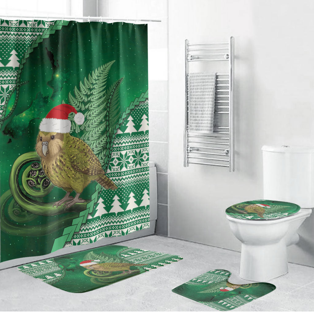 New Zealand Kakapo Christmas In July Bathroom Set Silver Fern Santa Xmas Green Color