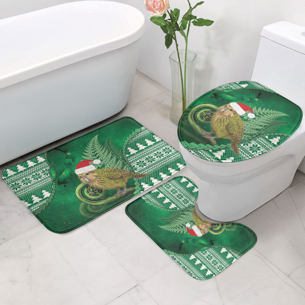 New Zealand Kakapo Christmas In July Bathroom Set Silver Fern Santa Xmas Green Color