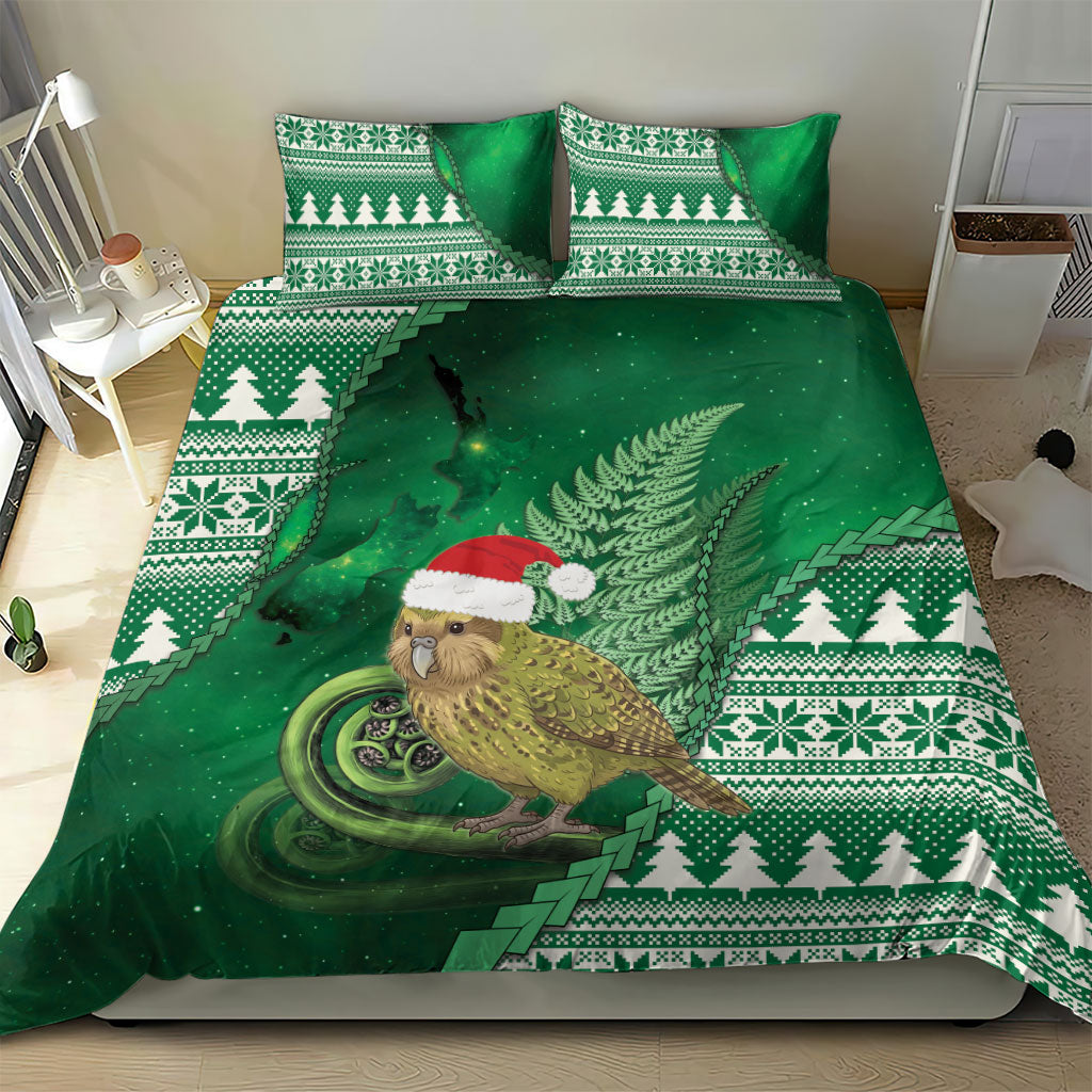 New Zealand Kakapo Christmas In July Bedding Set Silver Fern Santa Xmas Green Color