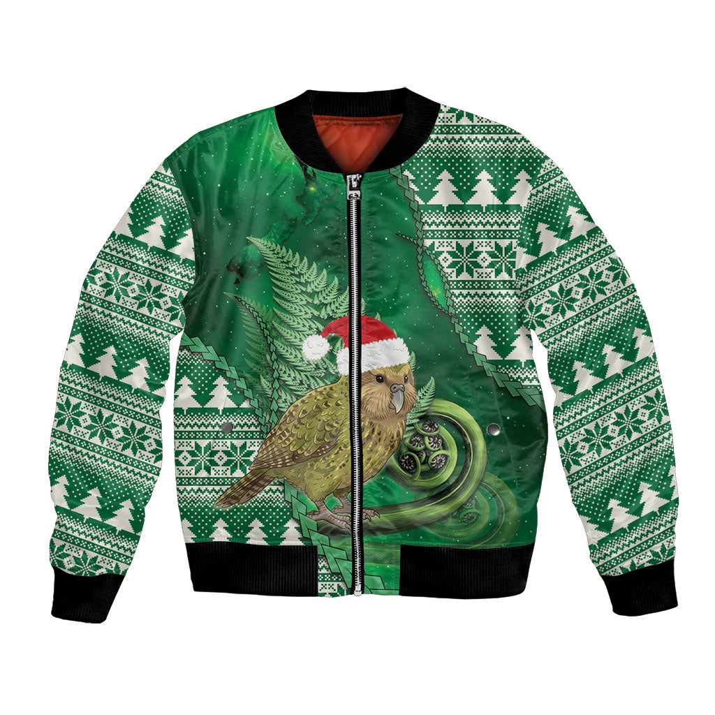 New Zealand Kakapo Christmas In July Bomber Jacket Silver Fern Santa Xmas Green Color LT22 Unisex Green - Polynesian Pride