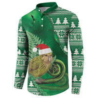 New Zealand Kakapo Christmas In July Button Sweatshirt Silver Fern Santa Xmas Green Color