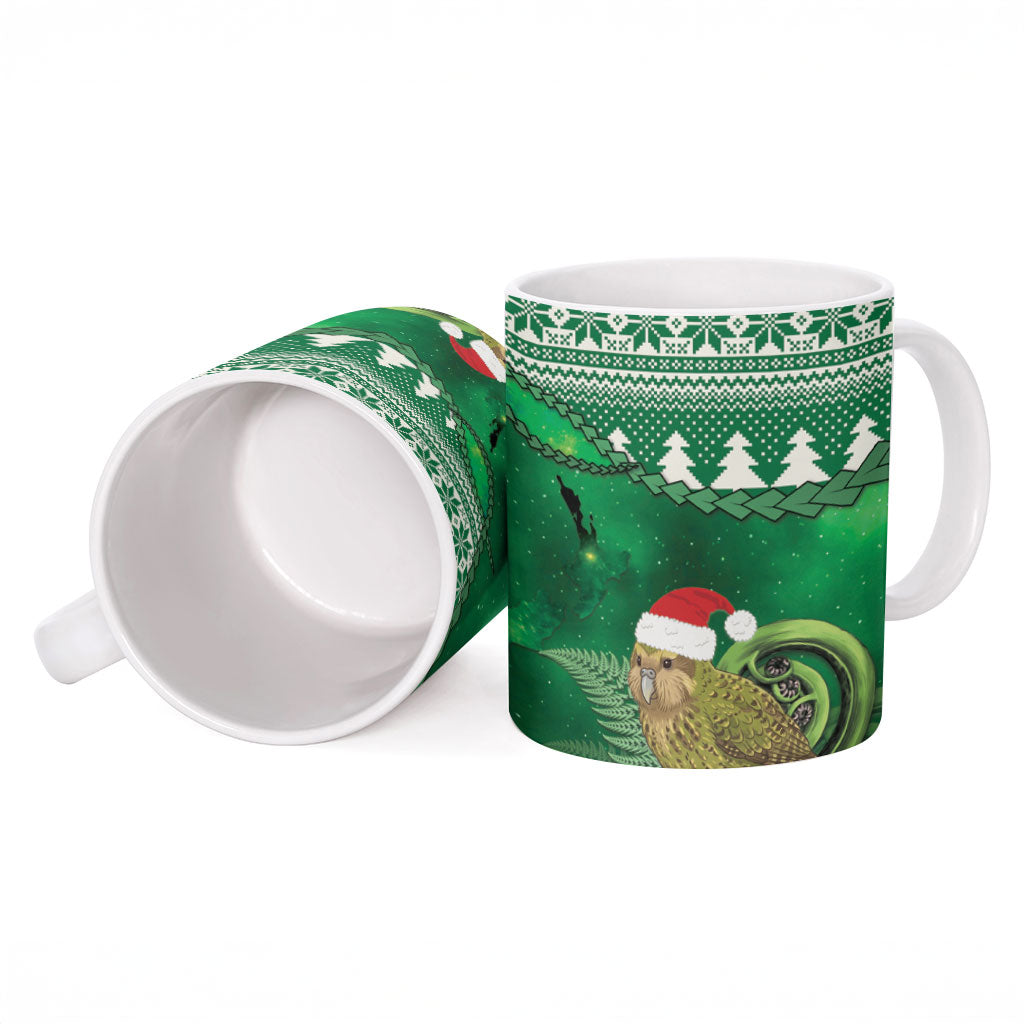 New Zealand Kakapo Christmas In July Ceramic Mug Silver Fern Santa Xmas Green Color