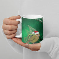 New Zealand Kakapo Christmas In July Ceramic Mug Silver Fern Santa Xmas Green Color