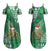 New Zealand Kakapo Christmas In July Couples Matching Summer Maxi Dress and Long Sleeve Button Shirt Silver Fern Santa Xmas Green Color LT22 - Polynesian Pride