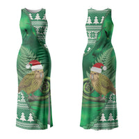 New Zealand Kakapo Christmas In July Couples Matching Tank Maxi Dress and Long Sleeve Button Shirt Silver Fern Santa Xmas Green Color LT22 - Polynesian Pride