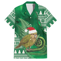 New Zealand Kakapo Christmas In July Family Matching Long Sleeve Bodycon Dress and Hawaiian Shirt Silver Fern Santa Xmas Green Color