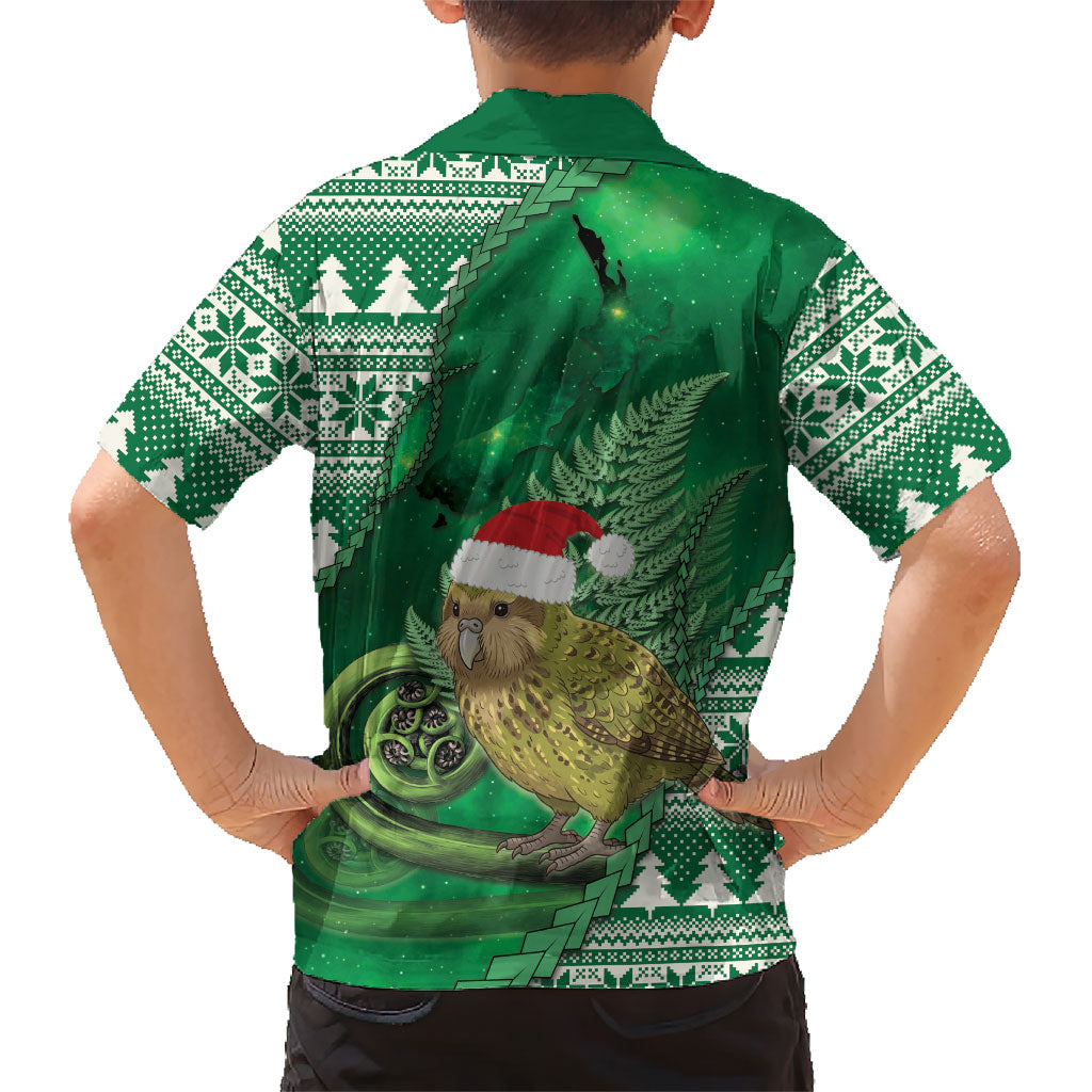 New Zealand Kakapo Christmas In July Family Matching Mermaid Dress and Hawaiian Shirt Silver Fern Santa Xmas Green Color