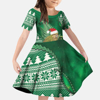 New Zealand Kakapo Christmas In July Family Matching Mermaid Dress and Hawaiian Shirt Silver Fern Santa Xmas Green Color