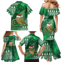 New Zealand Kakapo Christmas In July Family Matching Mermaid Dress and Hawaiian Shirt Silver Fern Santa Xmas Green Color